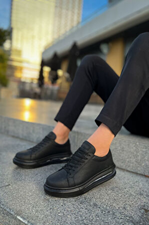 J271 Ariaso Ortopedik Taban Günlük Cilt Erkek Sneaker Spor Ayakkabı CST Siyah