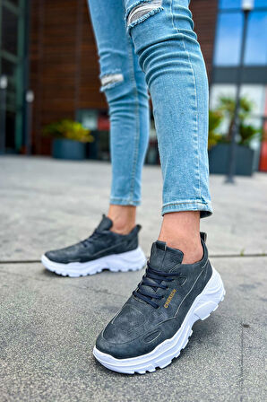 J089 Low Top Lace Up Ortopedik Taban Günlük Cilt Erkek Sneaker Spor Ayakkabı CBT Antrasit
