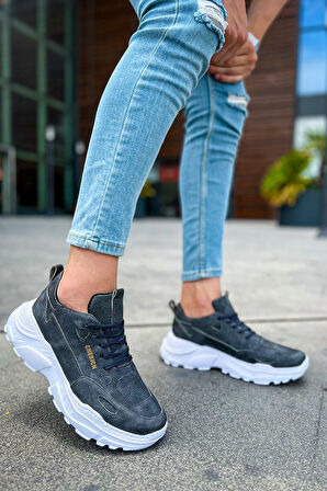 J089 Low Top Lace Up Ortopedik Taban Günlük Cilt Erkek Sneaker Spor Ayakkabı CBT Antrasit