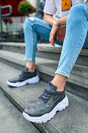 J089 Low Top Lace Up Ortopedik Taban Günlük Cilt Erkek Sneaker Spor Ayakkabı CBT Antrasit
