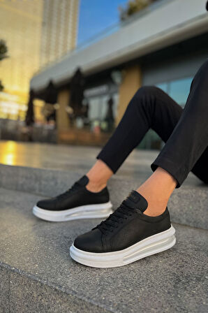 J271 Ariaso Ortopedik Taban Günlük Cilt Erkek Sneaker Spor Ayakkabı CBT Siyah