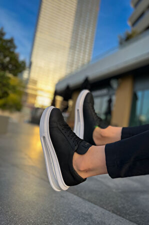 J271 Ariaso Ortopedik Taban Günlük Cilt Erkek Sneaker Spor Ayakkabı CBT Siyah