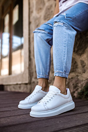 J257 Estrella Ortopedik Taban Günlük Cilt Erkek Sneaker Spor Ayakkabı CBT Beyaz