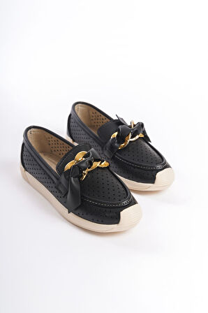 HANDY Bağcıksız Ortopedik Rahat Taban Kalp Desenli Babet Ayakkabı KT Siyah