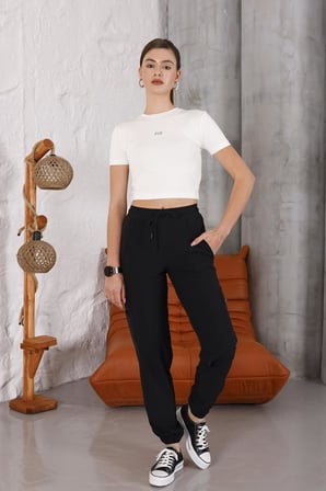 Kadın Ekru Bisiklet Yaka Crop T-shirt - 169