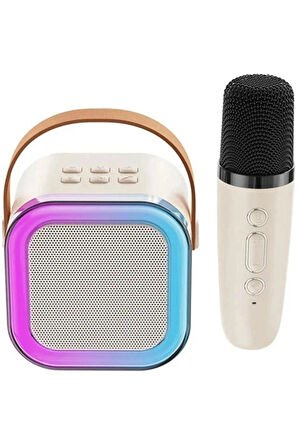 Karaoke Kablosuz Hoparlör Mikrofonlu Rgb Işıklı Bluetooth Speaker Tf Kart/Usb Beyaz