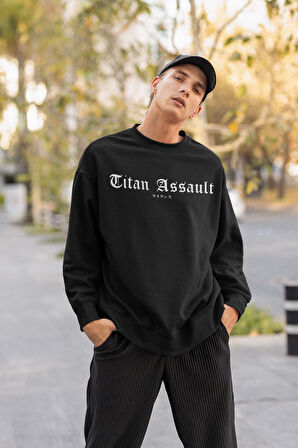 Titan Assault Yazılı Unisex Oversize Anime Sweatshirt