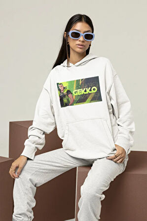Gekko Baskılı Unisex Oversize Vallorant Hoodie