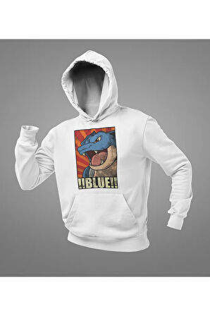 Çizgi Film Pokemon !! Blue !! Baskılı Unisex Oversize Hoodie