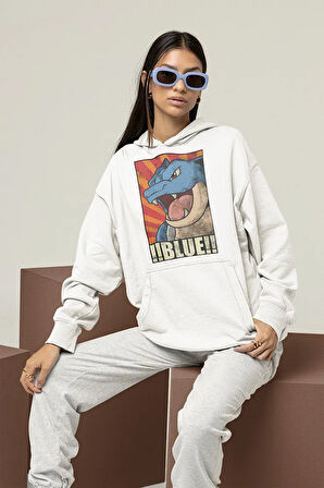 Çizgi Film Pokemon !! Blue !! Baskılı Unisex Oversize Hoodie