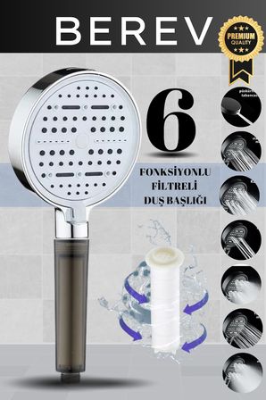 6 Fonksiyonlu Krom Filtreli Duş Başlığı 10 Adet Yedek Filtre Su Tasarruflu Basınçlı Kireç Klor Önleyici