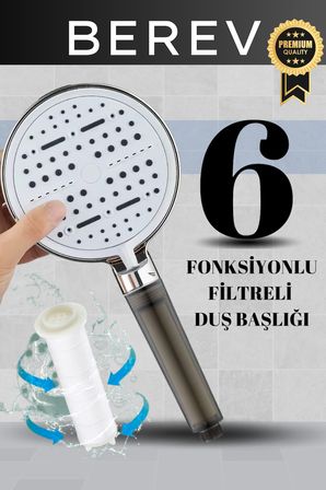 6 Fonksiyonlu Krom Filtreli Duş Başlığı 10 Adet Yedek Filtre Su Tasarruflu Basınçlı Kireç Klor Önleyici