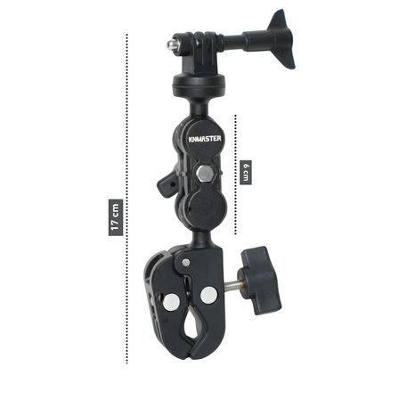 KNMASTER MC-200L – 360° Ayarlanabilir Motosiklet Çift Yengeç Kelepçeli (Double Clamp) Aksiyon Kamera Destek Aparatı (28 cm)