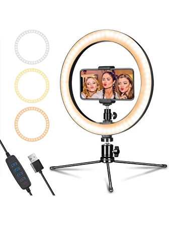 Tripodlu Youtuber Selfie LED Işıklı Masaüstü 10 Inç Tripod 26 cm Kuaför Makyaj Işığı Tiktok Işığı