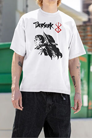 Berserk Karakter Baskılı Unisex Tişört, Oversize Anime Tişört