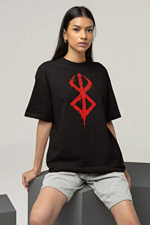 Berserk Logo Baskılı Unisex Tişört, Oversize Anime Dizi Baskılı Tişört