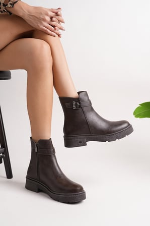Kadın Termo Kauçuk Taban Taşlı Tokalı Bot