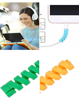 Renkli Spiral Kablo Koruyucu – Şarj ve Kulaklık Kablo Kırılma Önleyici Silikon Koruma | Evrensel Uyum