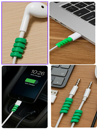 Renkli Spiral Kablo Koruyucu – Şarj ve Kulaklık Kablo Kırılma Önleyici Silikon Koruma | Evrensel Uyum