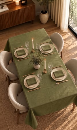 Kadife Dokulu 130x130 Premium Yeşil Renk Düz Polyester Dertsiz Masa Örtüsü