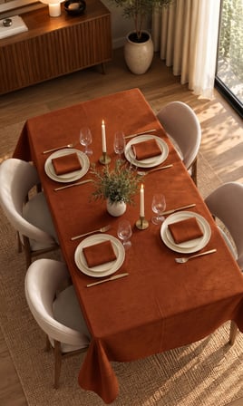 Kadife Dokulu 130x130 Premium Kiremit Rengi Düz Polyester Dertsiz Masa Örtüsü
