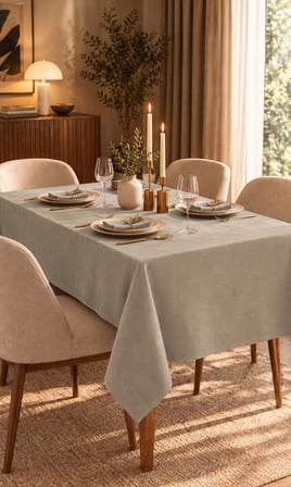 Kadife Dokulu 130x130 Premium Taş Rengi Düz Polyester Dertsiz Masa Örtüsü