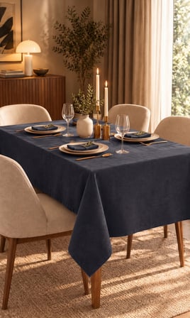 Kadife Dokulu 130x130 Premium Mavi Renk Düz Polyester Dertsiz Masa Örtüsü