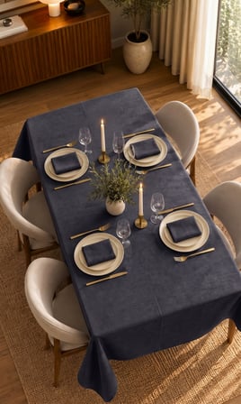 Kadife Dokulu 130x130 Premium Mavi Renk Düz Polyester Dertsiz Masa Örtüsü