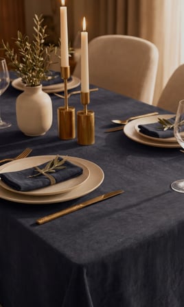 Kadife Dokulu 130x130 Premium Mavi Renk Düz Polyester Dertsiz Masa Örtüsü