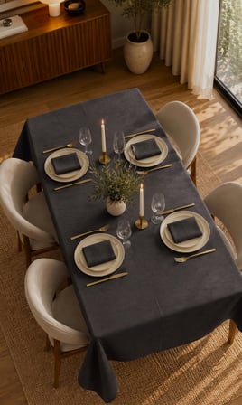 Kadife Dokulu 130x130 Premium Antrasit Renk Düz Polyester Dertsiz Masa Örtüsü