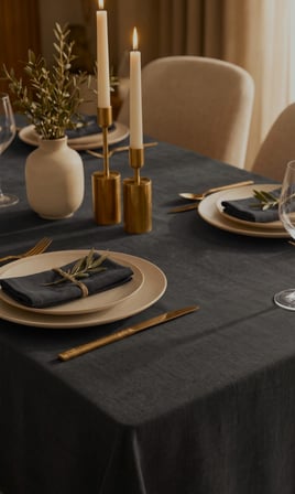 Kadife Dokulu 130x130 Premium Antrasit Renk Düz Polyester Dertsiz Masa Örtüsü