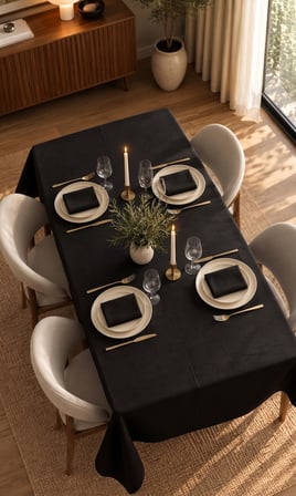 Kadife Dokulu 130x130 Premium Siyah Renk Düz Polyester Dertsiz Masa Örtüsü