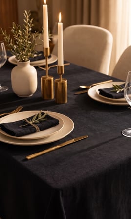 Kadife Dokulu 130x130 Premium Siyah Renk Düz Polyester Dertsiz Masa Örtüsü