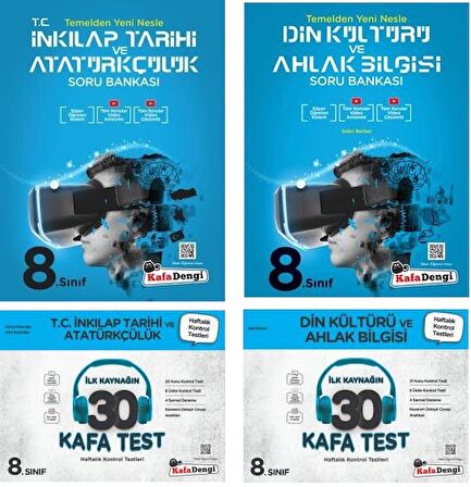 Kafadengi 8. Sınıf Lgs İnkılap Tarihi + Din Kültürü Kafa Soru + Test Seti 4 Kitap 2023