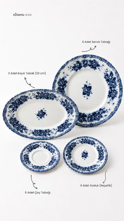 Blue Romance 20 Parça Porselen Kahvaltı Takımı Modern Tasarım - Vintage Model
