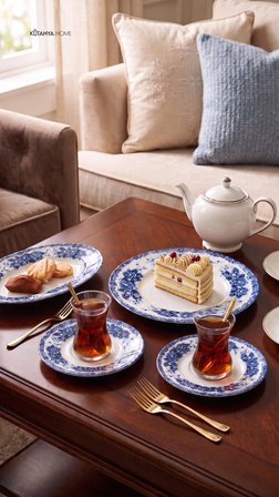 Blue Romance 20 Parça Porselen Kahvaltı Takımı Modern Tasarım - Vintage Model