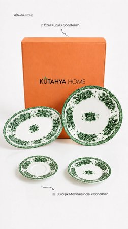 Green Romance 20 Parça Porselen Kahvaltı Takımı Modern Tasarım - Vintage Model
