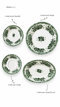 Green Romance 20 Parça Porselen Kahvaltı Takımı Modern Tasarım - Vintage Model