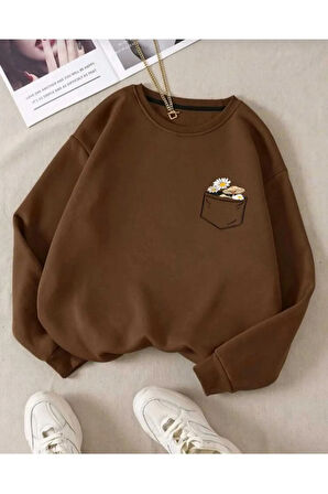 o yaka baskılı oversize unisex sweatşhirt