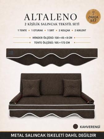 Zish Home ALTALENO Kahverengi 2 Kişilik 130x45 cm Süngerli Bahçe Balkon Salıncak Minderi | Yıkanabilir Kılıflı, Tenteli Keten Kumaş Tekstil Seti | 24 DNS 8 cm Orta Sert Sünger
