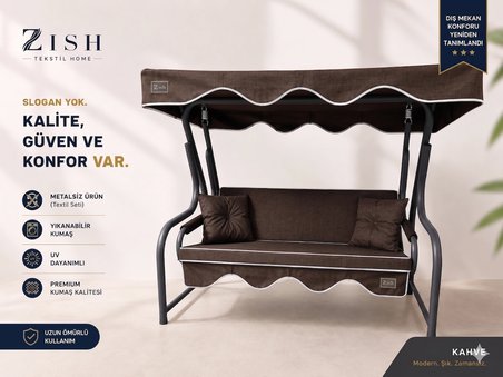 2 Kişilik Bahçe Balkon Salıncağı Tekstil Seti 130x45x8 Cm Minder Ölçüsü Oturak Sırt Minderi ve Tente Takımı Kahverengi, Metal iskelet dahil değildir