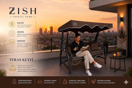 2 Kişilik Bahçe Balkon Salıncağı Tekstil Seti 130x45x8 Cm Minder Ölçüsü Oturak Sırt Minderi ve Tente Takımı Kahverengi, Metal iskelet dahil değildir