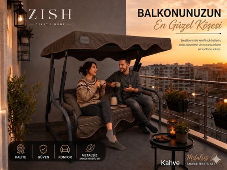 2 Kişilik Bahçe Balkon Salıncağı Tekstil Seti 140x45x8 Cm Minder Ölçüsü Oturak Sırt Minderi ve Tente Takımı Kahverengi, Metal iskelet dahil değildir
