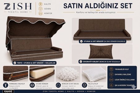  3 Kişilik Bahçe Balkon Salıncağı Tekstil Seti 164x48x8 Cm Minder Ölçüsü Oturak Sırt Minderi ve Tente Takımı Kahve, Metal iskelet dahil değildir