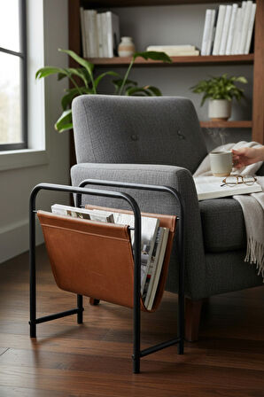 Alpa Deri Kumaşlı Dergilik, Kitaplık – Metal Çerçeveli Modern Gazetelik / Organizer