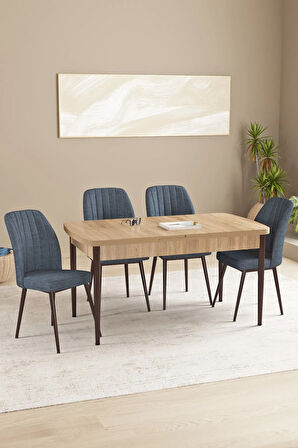 Arya Siyah Mermer Desen 80x132 MDF Açılabilir Yemek Masası Takımı 6  Sandalye