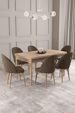 Calvin Atlantik 80x132 MDF Açılabilir Mutfak Masası Takımı 6  Sandalye