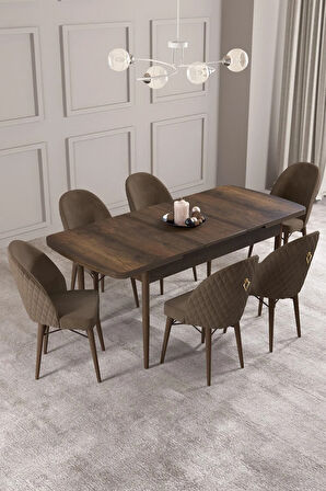 Calvin Barok Desen 80x132 MDF Açılabilir Mutfak Masası Takımı 6  Sandalye