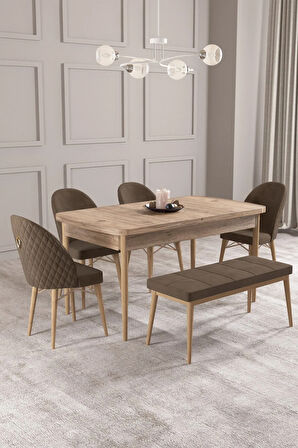 Calvin Atlantik 80x132 MDF Açılabilir Mutfak Masası Takımı 4 Sandalye, 1 Bench
