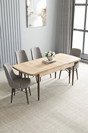 Milas Beyaz Mermer Desen 80x132 MDF Açılabilir Mutfak Masası Takımı 4 Sandalye, 1 Bench